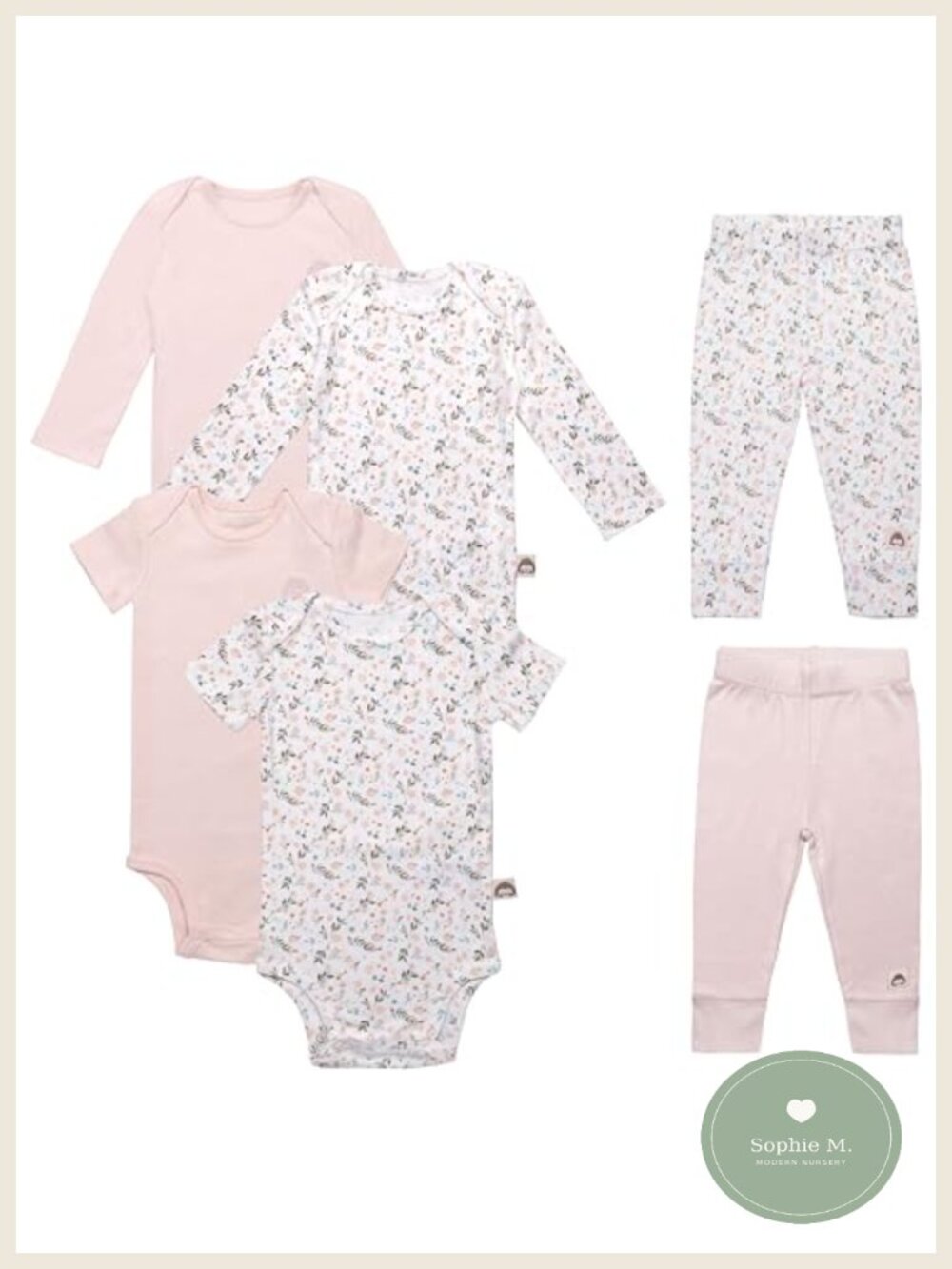 6pc 100% Cotton Baby Layette Set Onesies & Pants 18-24M